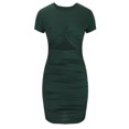 thumbnail image 4 of Mefallenssiah Women'S Spring and Summer Solid Color Tight Pleated Wrapped Hip Cutout Short Sleeve Dress, 4 of 6