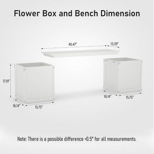 HDPE 2-in-1 Outdoor Bench with Flower Boxes, Open-Bottom Planter, Garden Patio Seating, 71 in W, White