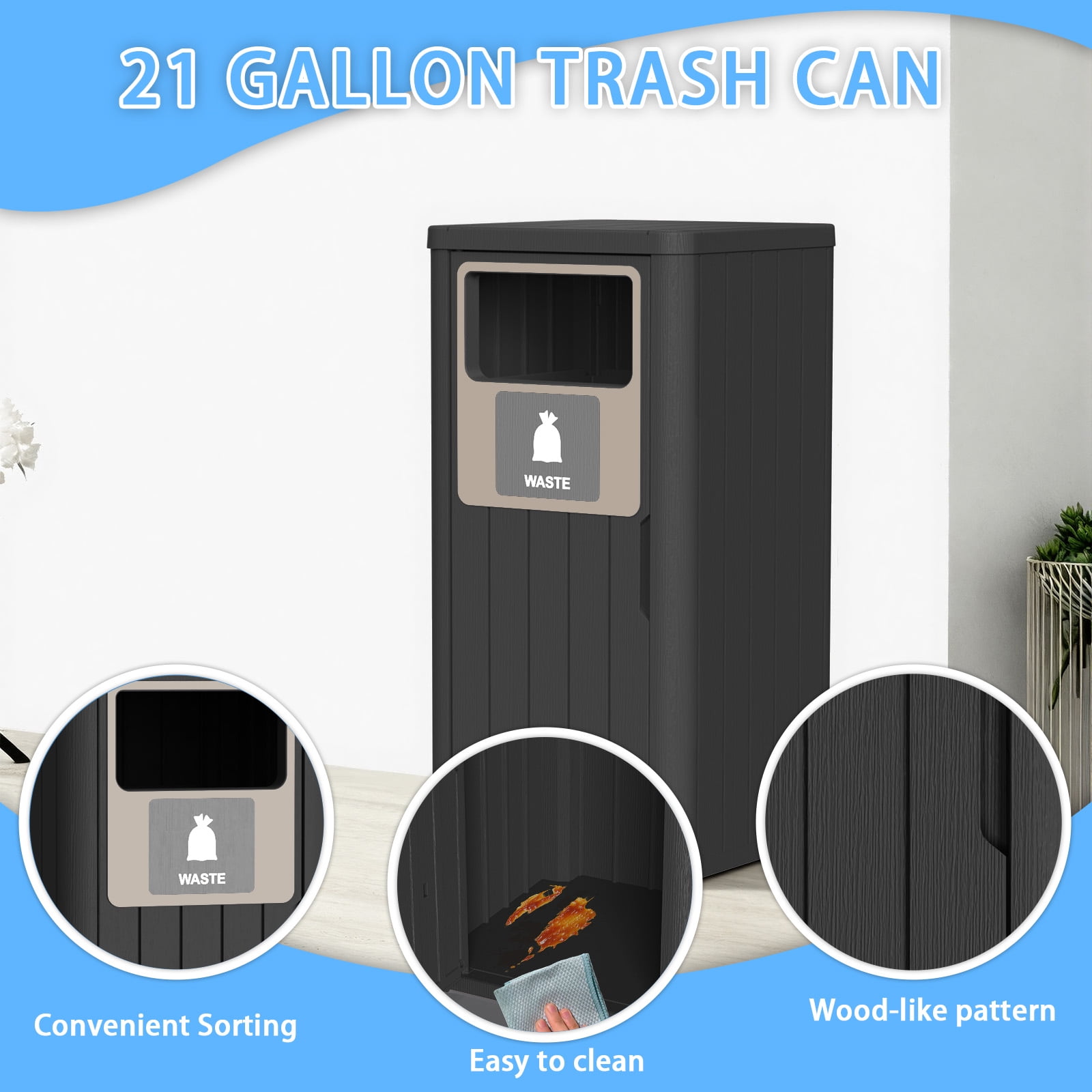 MAYEERTY 80L Double-Bucket Outdoor Waste Bin, Weather-Resistant Trash Can for Patio Yard Garden