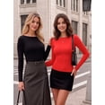 thumbnail image 5 of MOYIKO Boat Neck Long Sleeve Shirt for Woman Slim Fitted Red T Shirts Basic Ribbed Knit Tees Tight Tops, 5 of 7