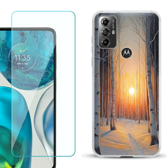 OneToughShield ® for Motorola Moto G Play 2023 Shockproof Fashion Phone Case, with Tempered Glass Screen Protector - Snow Forest