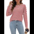 thumbnail image 2 of Camisas de Larga para Mujer, Blusas de Rayas con Bloques de Color, Ropa de Moda de Otoño, Blusas con Cuello Redondo Rojo y S, 2 of 8