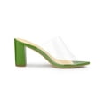 thumbnail image 3 of BLISSFUL STEP Women's Clear Point Toe High Block Heel Mules Slides Sandals Green 6, 3 of 8
