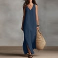 thumbnail image 2 of FAIWAD Linen Dress Women V Neck Sleeveless Side Slit Maxi Dresses Loose Casual Flowy Boho Sundress, 2 of 9