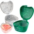 thumbnail image 1 of Easy Open Denture Bath & Case, with Strainer Basket for Soaking, Cleaning, and Storage, Two Pack (Marble & Emerald), 1 of 6