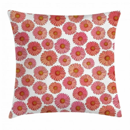 Flourish Flower Essence - Aster Throw Pillow Cushion Cover, Pink Blooms Flower Field Essence Fragrance Mother Nature Tropical Flourish, Decorative Square Accent Pillow Case, 18 X 18 Inches, Pink Coral White, by Ambesonne