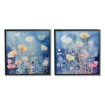 Stupell Industries Abstract Poppies on Blue Botanical & Floral Painting Black Framed Art Print Wall Art, 17 x 17, Set of 2