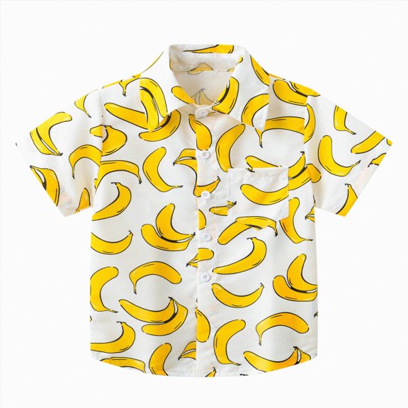 Gubotare Boys Hawaiian Shirt Boys Hawaiian Shirt Tropical Short Sleeve Cool Cute Casual Button Down Tops for Youth Kids Toddler Summer Beach 3T 4T (Yellow,3-4 Years)