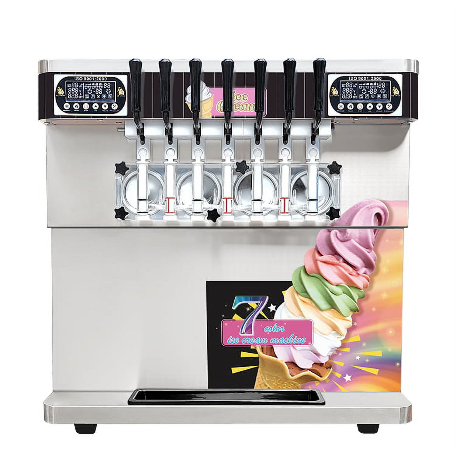 Kolice ETL Commercial Countertop 7 Flavors Soft Serve Ice Cream Machine-Transperant Dispenser, Upper Tanks Refrigerated