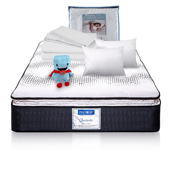 Colchon Fantastic Matrimonial Restonic + 2 Almohadas + Colchonsin + Juego de Sabanas Ensueño