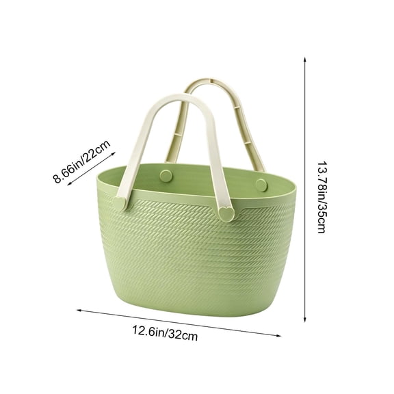 Portable Faux Rattan Storage Basket | Large Capacity Multi‑Purpose Tote with Sturdy Handles – Green Plastic Woven Basket for Bathroom, Kitchen, Shopping & Laundry