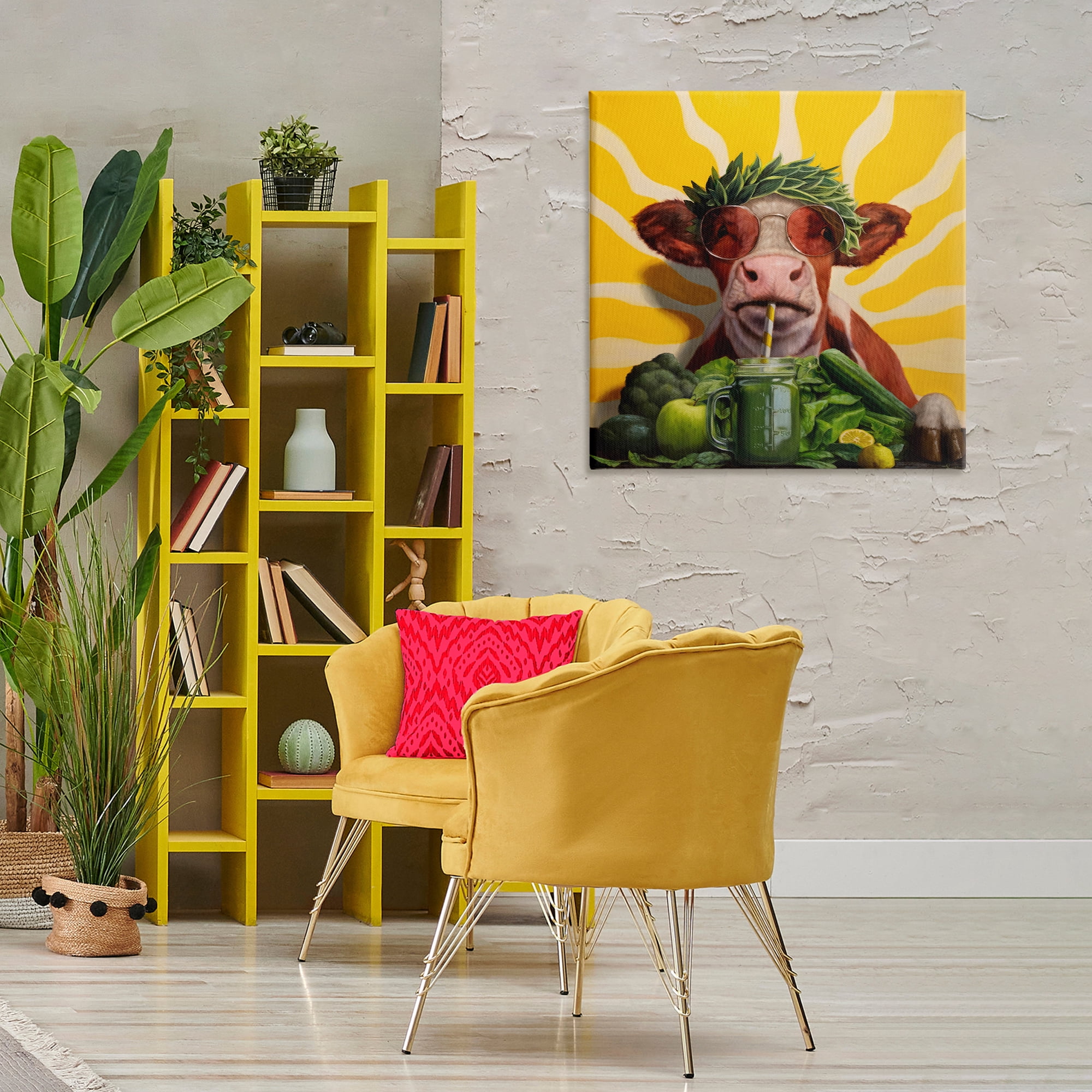 Stupell Industries Cow with Healthy Smoothie Food & Beverage Painting Gallery Wrapped Canvas Art Print Wall Art, 30 x 30