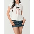 thumbnail image 4 of Caoirhny Women's Heart Print T-Shirts Short Sleeve Crew Neck Lace Bow Front Tops Summer T-Shirts, 4 of 9