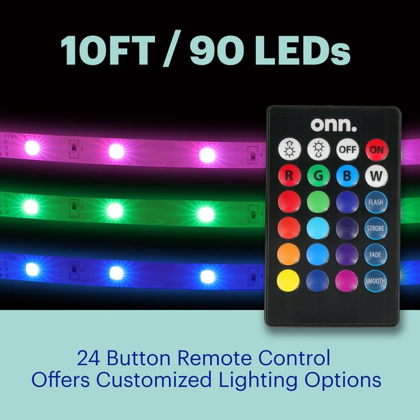 onn. Multicolor LED Light Strip 50ft, Indoor Television Accent Light, Remote Control