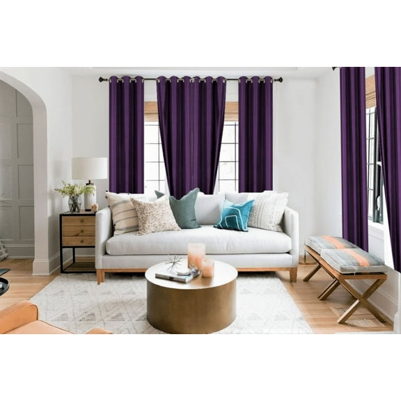 2 Piece panel room darkening thermal foam lined blackout heavy thick wIndow curtain top grommets purple 84" inch length for bedroom