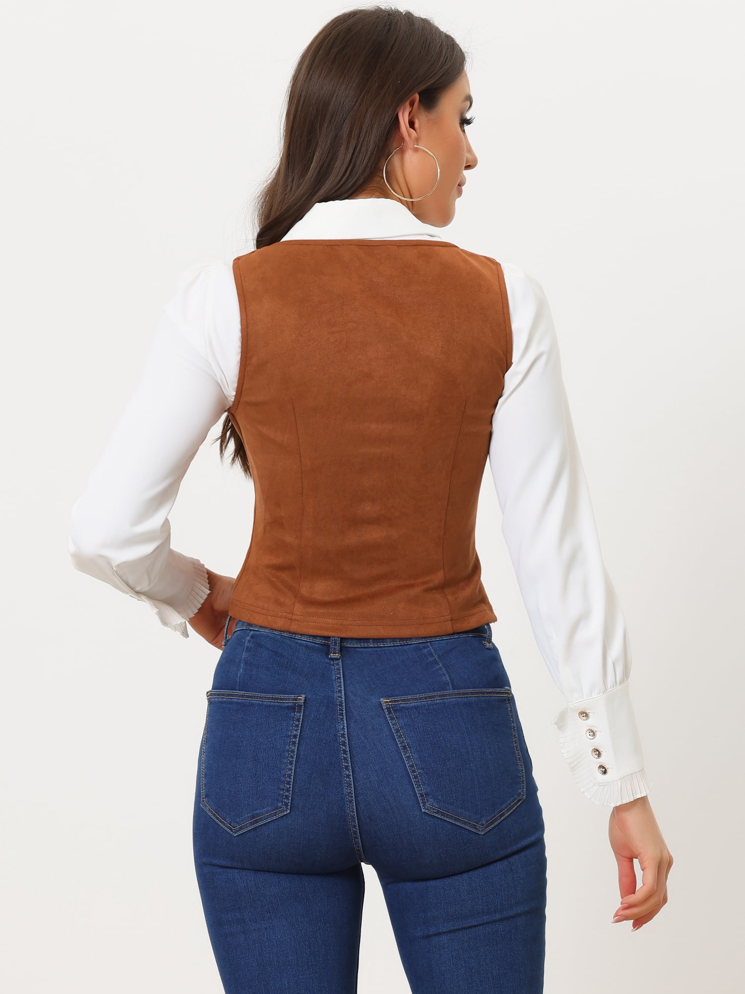 DARING DIVA Women's Faux Suede Vest Lace Up Party Sleeveless Jacket M Brown