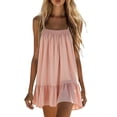 thumbnail image 2 of Pounoo Women's Dresses Spaghetti Strap V Neck Tiered Ruffle Hem Mini Dress Casual Summer Wear Lightweight Breathable Loose Fit Vacation Sundresses Gift, 2 of 6