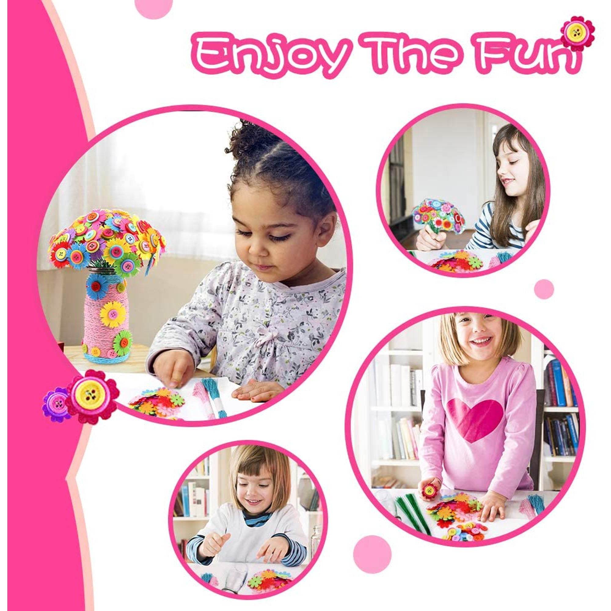 SHELLTON Flower Craft Kits for Kids – DIY Vase Craft Project with Buttons and Felt Flowers - Make Your Own Flower Bouquet - Fun Gift for Boys, Girls Age 4 5 6 7 8 9 Years Old