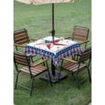 thumbnail image 3 of Outdoor Tablecloth with Umbrella Hole and Zipper, Independence Day Square Table Cloth 60x60 Inch Waterproof Tablecloth, Red Blue Patriotic Star Stripes Plaid Picnic Table Cover for Patio Camping, 3 of 7