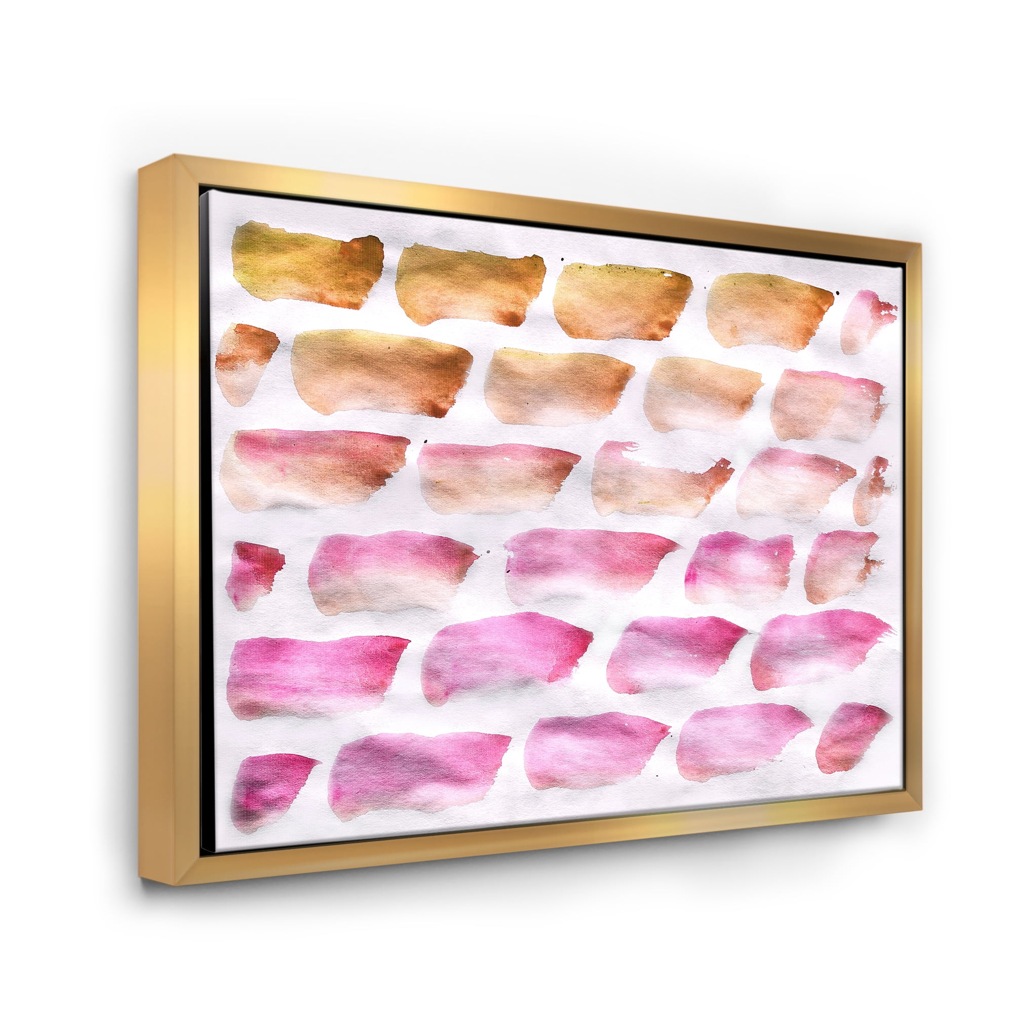 Dark Yellow and Pink Abstracts Brushes 32 in x 24 in Framed Painting Canvas Art Print, by Designart