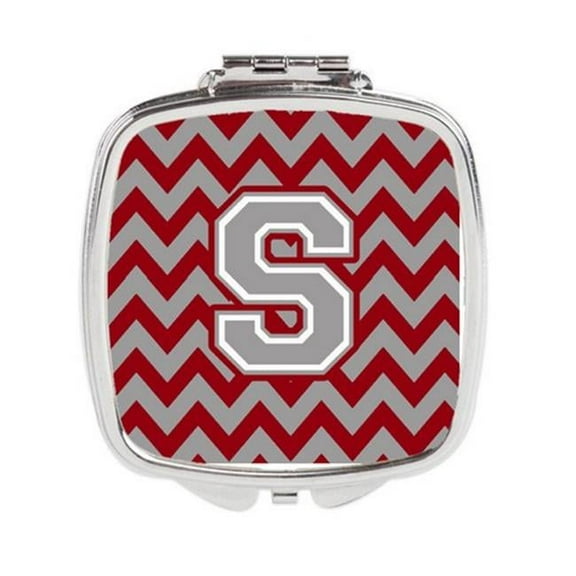 Letter S Chevron Crimson & Grey Compact Mirror - Crimson & Grey - 3in. H x 0.3in. W x 2.75in. L
