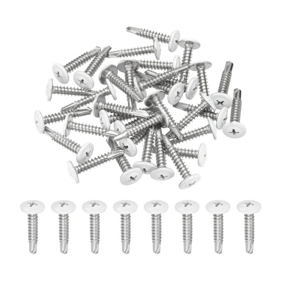Uxcell 30Pcs M4.8x25mm White Pan Head Self Tapping Screws for Metal, Silver