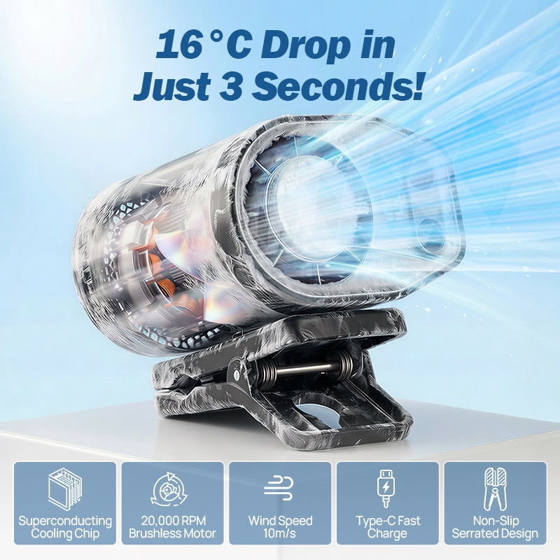JOYTUTUS Car Cooling Fan,Car Clip On Air Conditioner Fan, 360° Rotatable, Multi-Speed ​​Adjustable, for Car SUV RV (Black)