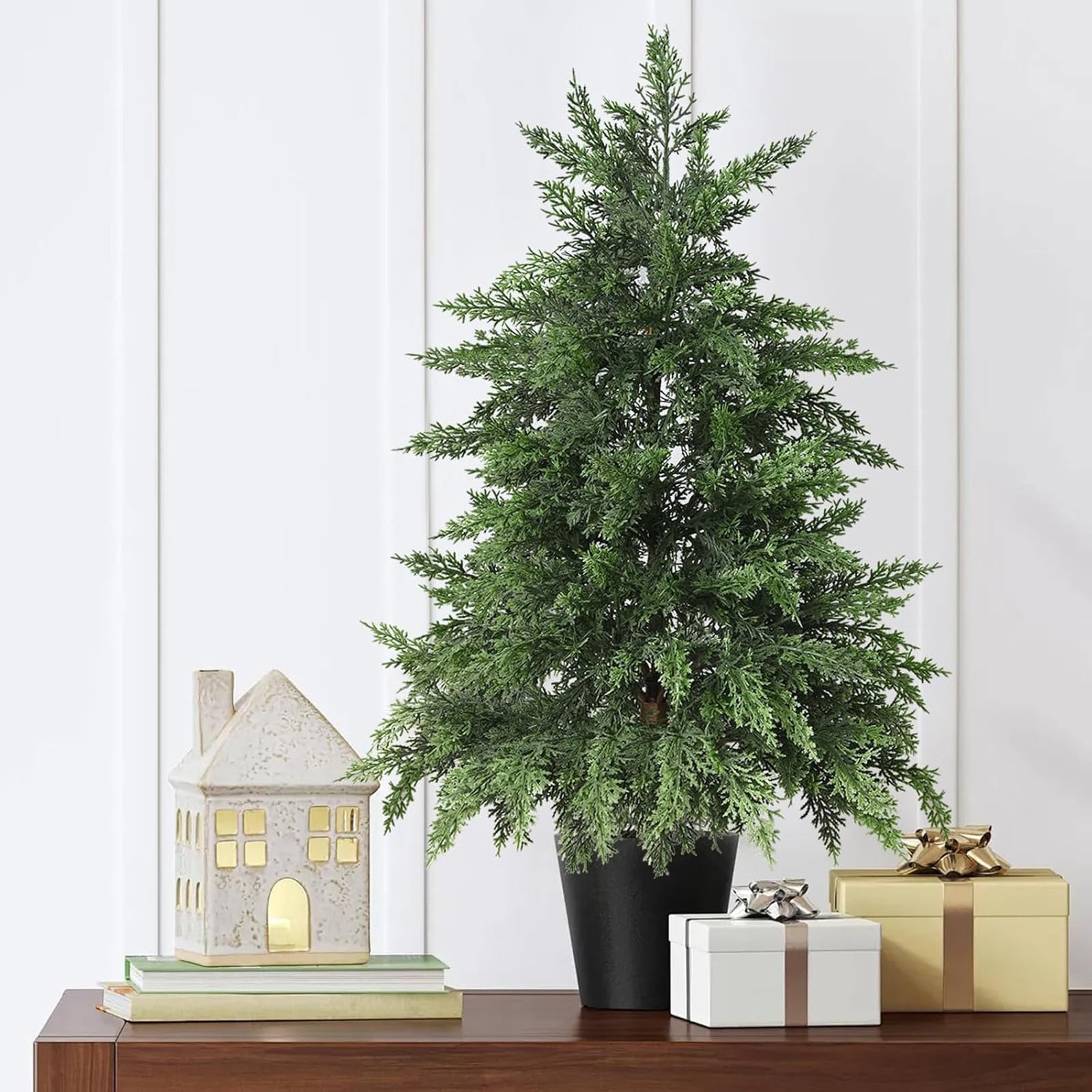 2.95FT Artificial Cedar Topiary Trees for Outdoors Potted Fake Cypress Trees Faux Evergreen Plants for Home Porch Decor