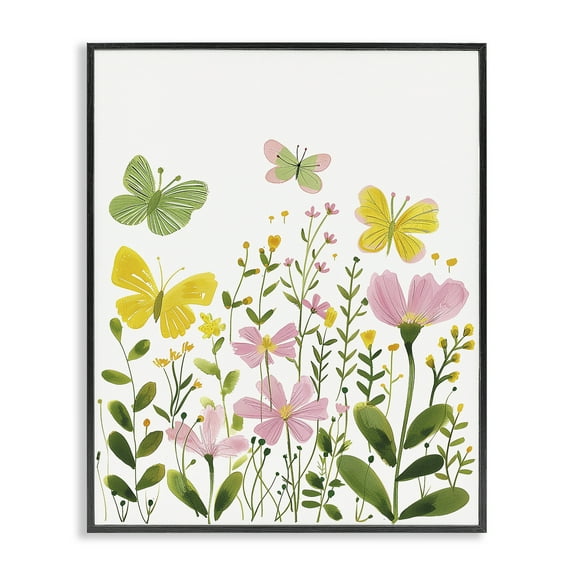 Stupell Industries Whimsical Garden Butterflies Plants & Flowers Painting Black Framed Art Print Wall Art, 11 x 14