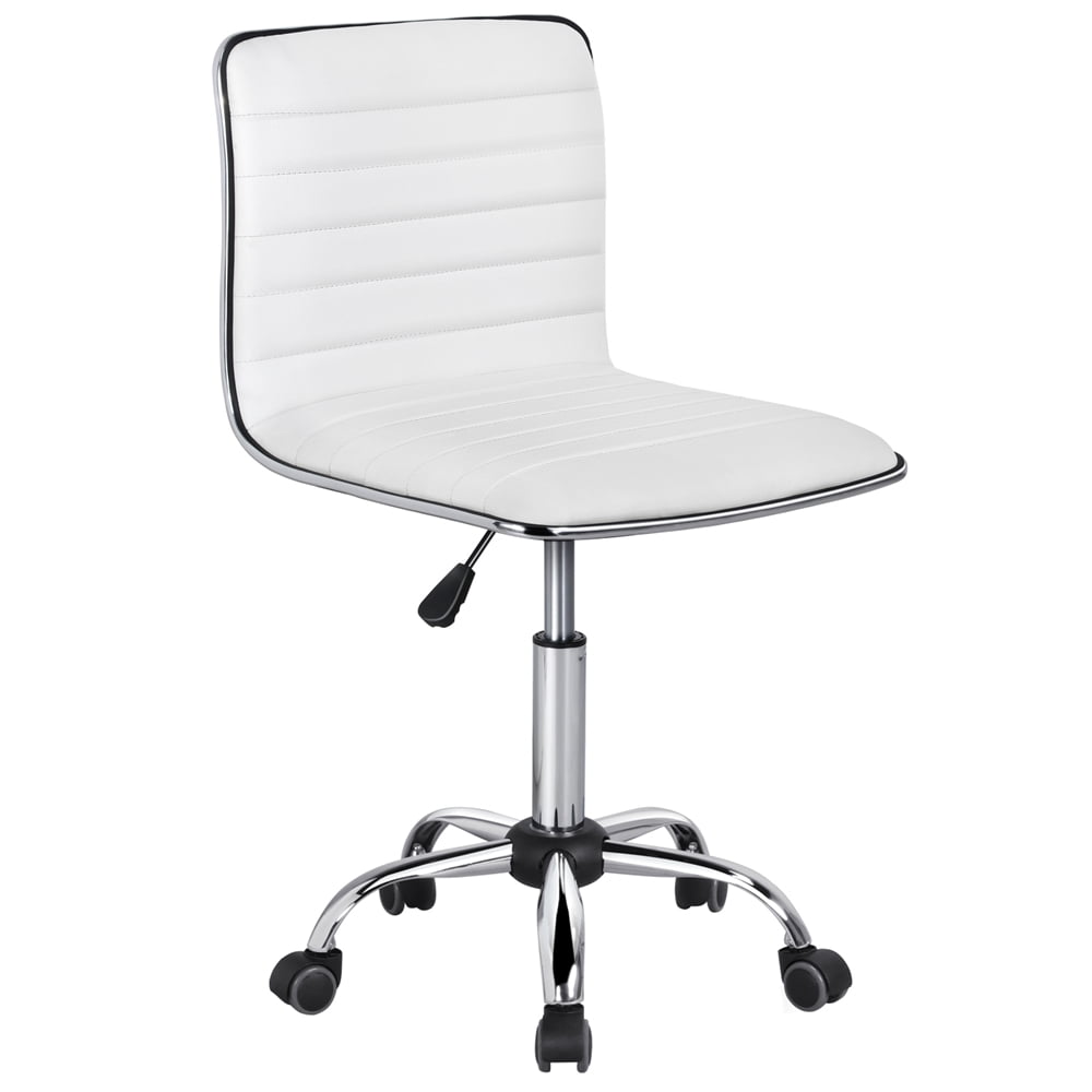 PU Leather Low Back Armless Desk Chair Ribbed Swivel Task Chair Office Chair 