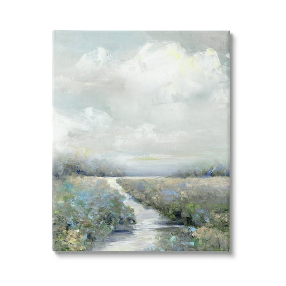 Stupell Industries Tranquil Flowers Blooming Meadow Path Puffy Clouds Painting Gallery Wrapped Canvas Print Wall Art, Design by Sally Swatland