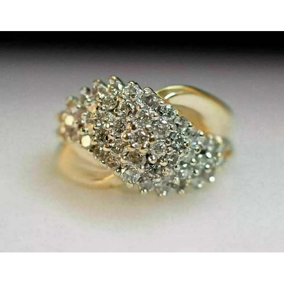 1Ct Simulated Diamond 925 Silver Women's Cluster Engagement Ring 14k Yellow Gold Plated