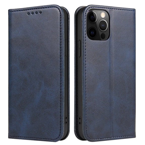 Leather Wallet iPhone 15 Pro Max Case (Blue) Magnetic Folio Card Slot Holder Flip Kickstand Shockproof Cover