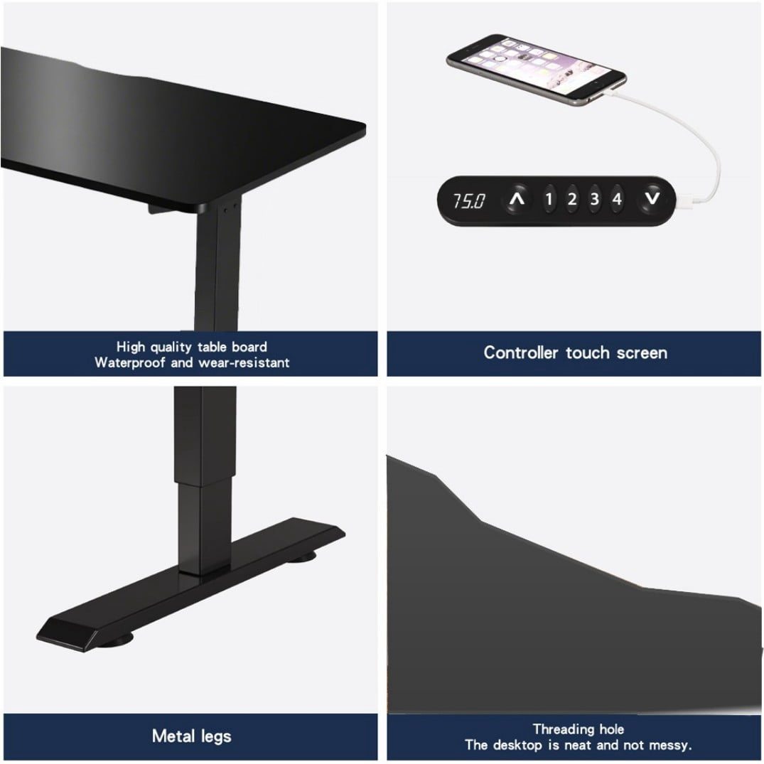 55" x 24" Electric Standing Desk, Height Adjustable Desk 27.75"-45.86", Black Computer Desk with Memory Presets & Type-C Charging