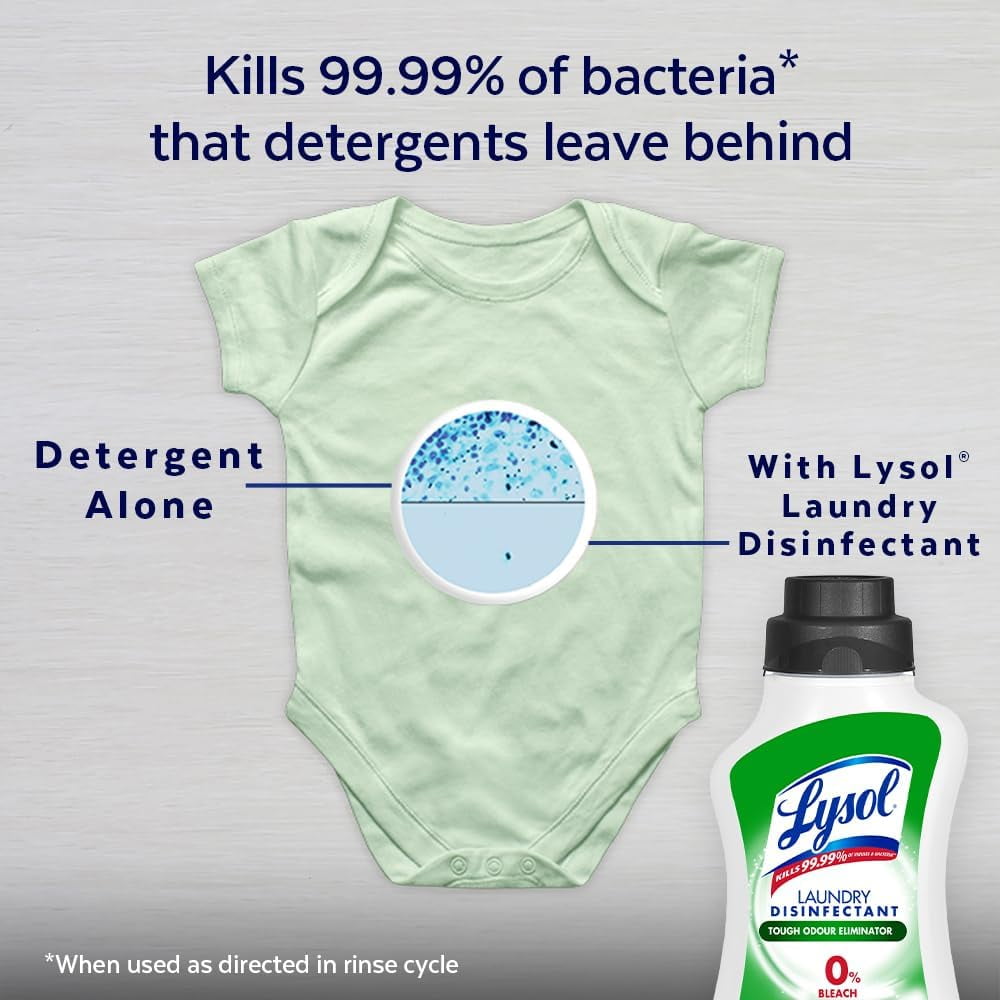 Lysol Laundry Disinfectant, Odour Eliminator, 0% Bleach, Eliminates germs that detergents may leave behind, 1.2 L