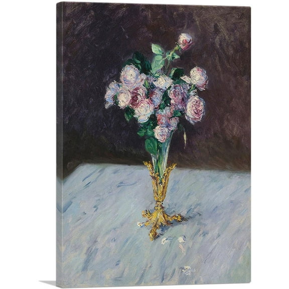 ARTCANVAS Bouquet Of Roses In a Crystal Vase 1883 Canvas Art Print by Gustave Caillebotte - Size: 26" x 18" (0.75" Deep)