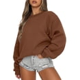 thumbnail image 1 of Chandail à Manches Longues pour Femmes, Col Rond Décontracté, Coupe Ample, Chandail à Capuche, Polaire, Automne, 1 of 6