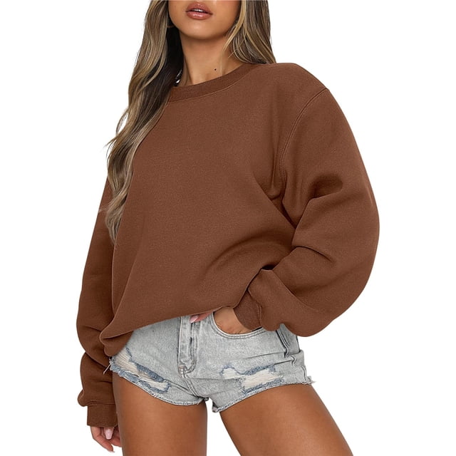 Chandail à Manches Longues pour Femmes, Col Rond Décontracté, Coupe Ample, Chandail à Capuche, Polaire, Automne