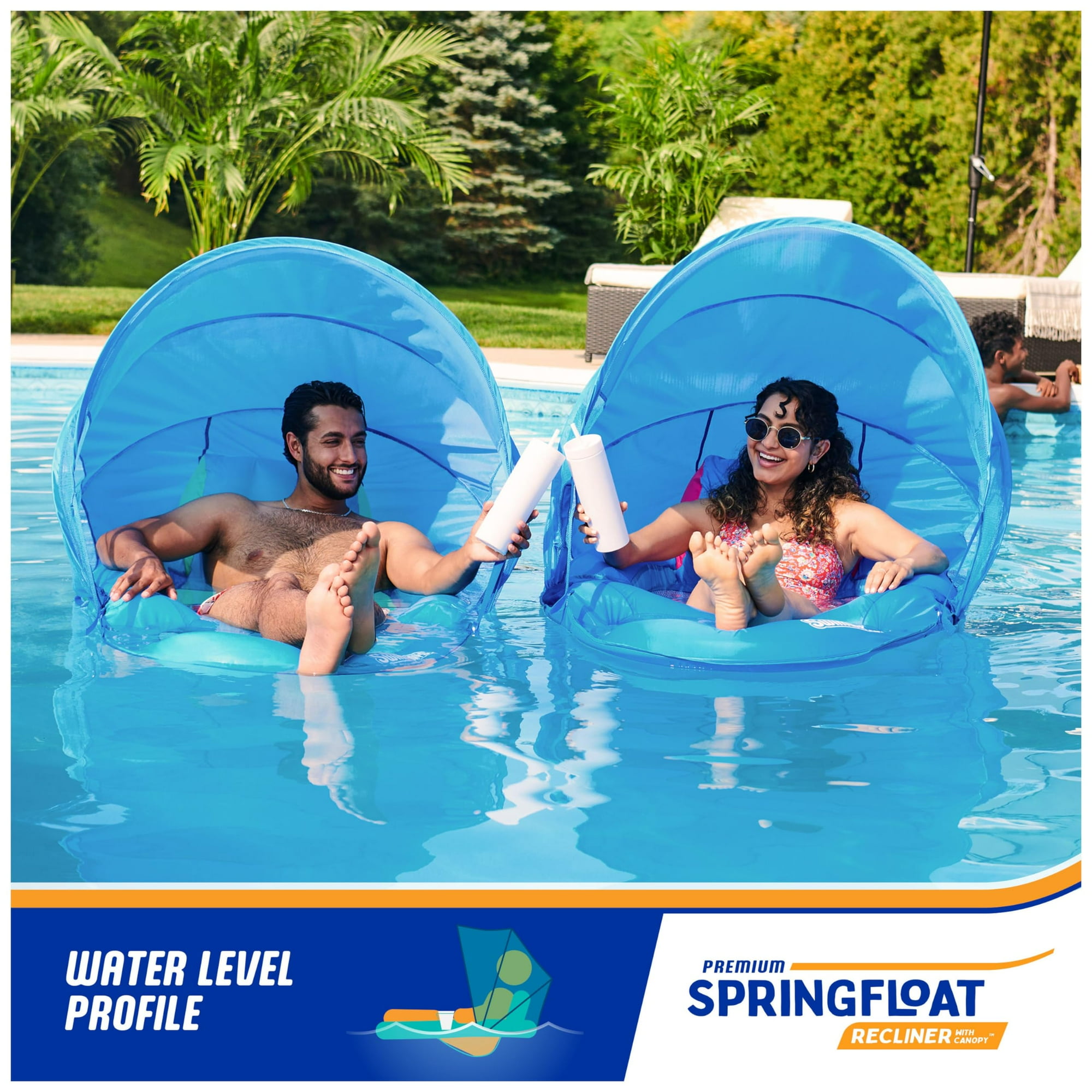 SwimWays Spring Float Premium Recliner with Canopy Pool Lounger for Swimming Pools Inflatable Pool Floats Adult with Fast Inflation for Ages 15
