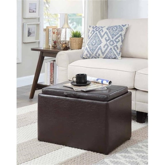 Designs4Comfort Accent Storage Ottoman 22.75" - Modern Foot Stool with Decorative Tray for Living Room, Dining Room, Office, Den, Espresso Faux Leather