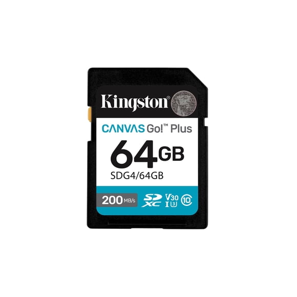 Tarjeta SD Kingston Canvas Go Plus 64GB | Hasta 200MB/s | Clase 10, UHS-I, U3, V30 | SDG4/64GB