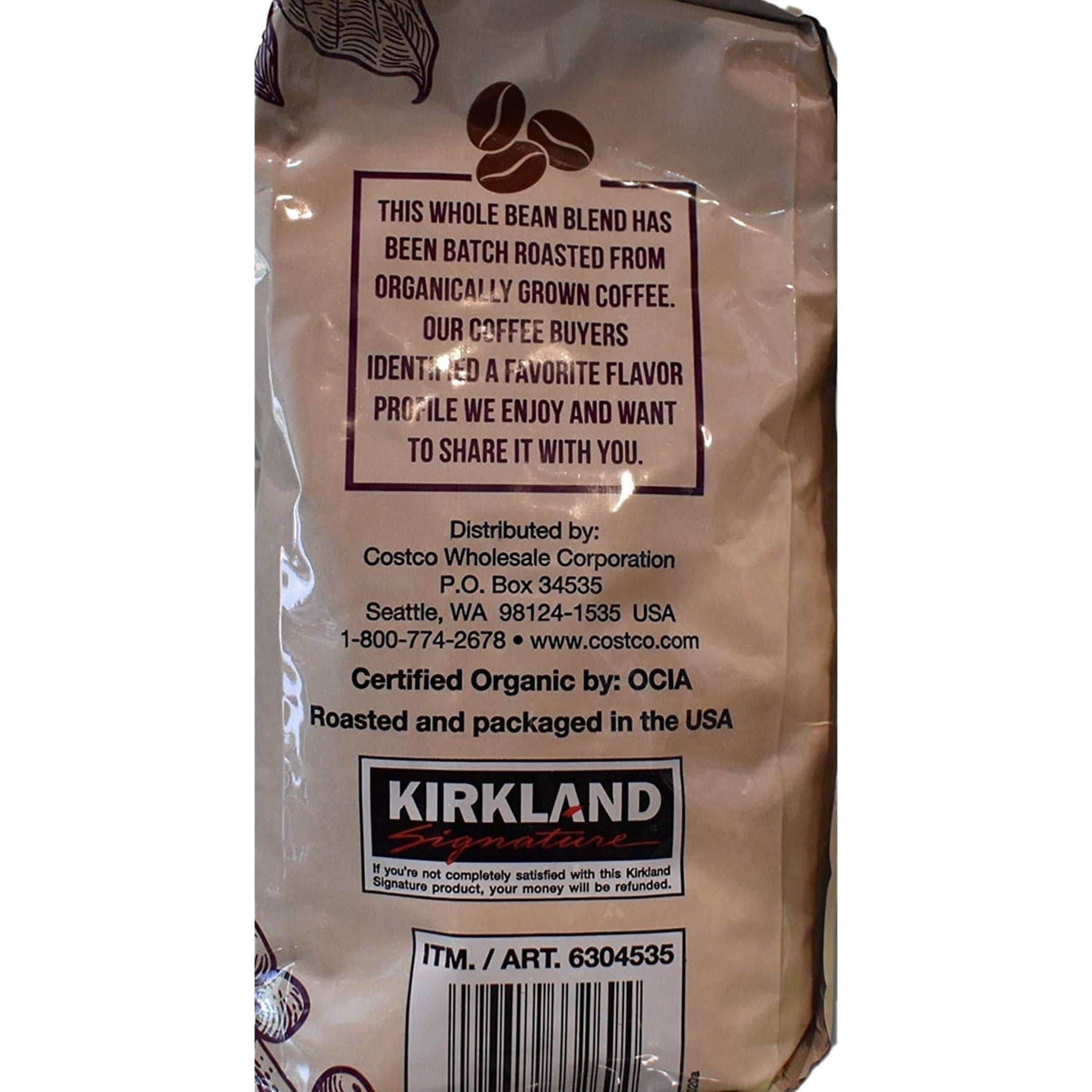 Kirkland Signature Organic Whole Bean Blend 100 % Arabica Beans (2 Pounds)