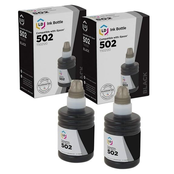 LD Products Compatible Ink Bottle Replacement for Epson 502 T502120-S (Black, 2-Pack)