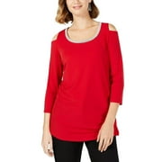 JM Collection Women's Embellished Cold Shoulder Top Red Size XX-Large