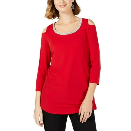 JM Collection Women's Embellished Cold Shoulder Top Red Size XX-Large
