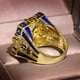 thumbnail image 2 of Anillo de rayas de esmalte azul para hombre y mujer, anillo de cobre chapado en oro y circonitas europeas y americanas, 2 of 5