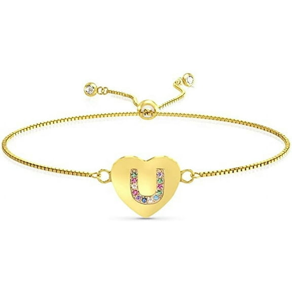 UHIBROS Heart Initial Bracelet for Women, 14K Gold Plated Love Heart Charm Monogram Bracelet , Dainty A to Z Letter Initial Bracelet for Teen Girls