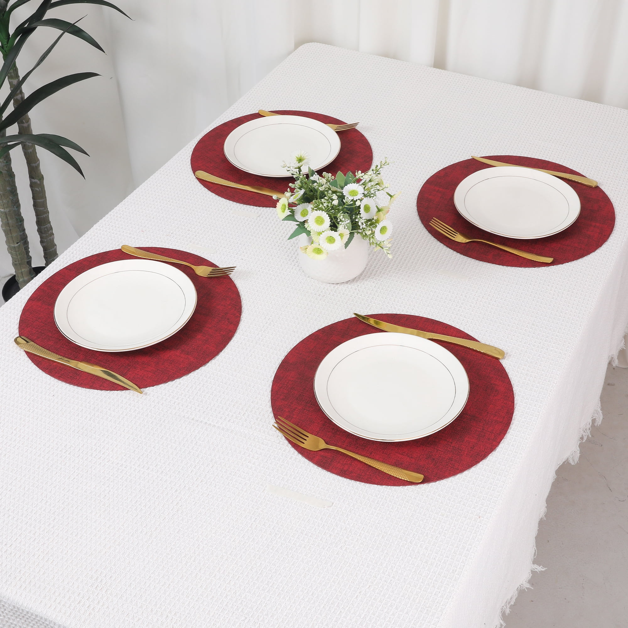 Unique Bargains Kitchen Placemats Washable Table Mat Wipeable Placemats Burgundy 13x13in