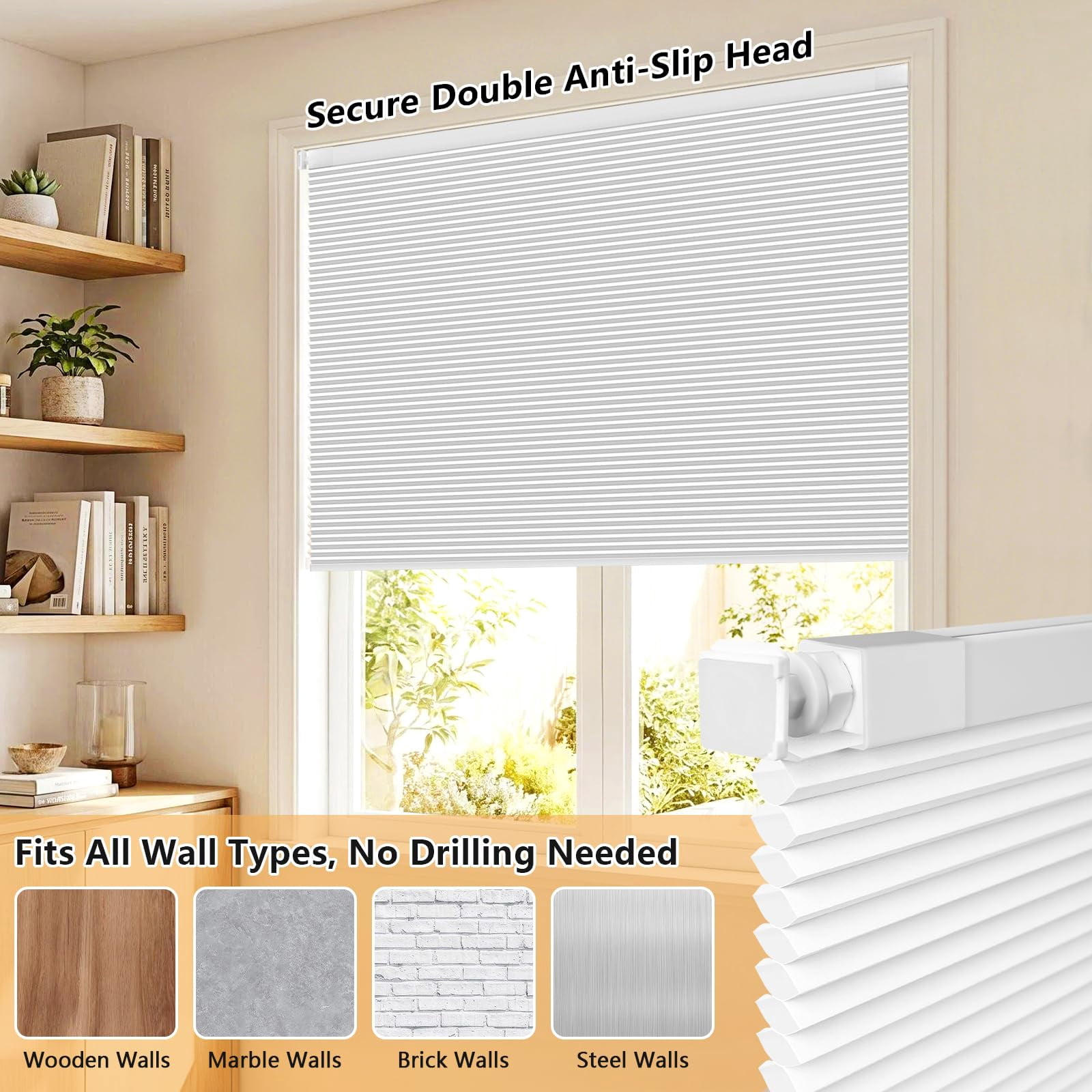 Shade&Beyond No Tools No Drill Blinds for Indoor Windows 21"W x 48"H, Cordless Top Down Bottom Up Cellular Honeycomb Shade for Window, Light Filtering Thermal Insulation Noise Reduction,White