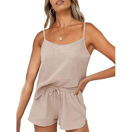 

Hanerdun Women Solid Camisole Pajamas Set Female Loungewear Nightwear Sleepwear Khaki L